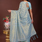 Shree Shyam Fashion Elegant Sky Blue Linen Saree with Silver Zari Butta & Pallu - Daily Wear | Festive Look | Soft Feel