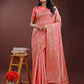 Shree Shyam Fashion Peach Pink Linen Cotton Saree with Golden Zari Leaf Design & Elegant Pallu - Festive | Office | Daily Wear