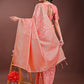 Shree Shyam Fashion Peach Pink Linen Cotton Saree with Golden Zari Leaf Design & Elegant Pallu - Festive | Office | Daily Wear