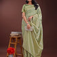 Shree Shyam Fashion Light Green Linen Cotton Saree with Golden Zari Leaf Design & Elegant Pallu - Festive | Office | Daily Wear