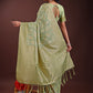 Shree Shyam Fashion Light Green Linen Cotton Saree with Golden Zari Leaf Design & Elegant Pallu - Festive | Office | Daily Wear