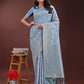 Shree Shyam Fashion Sky Blue Linen Cotton Saree with Golden Zari Leaf Design & Elegant Pallu - Festive | Office | Daily Wear