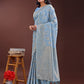 Shree Shyam Fashion Sky Blue Linen Cotton Saree with Golden Zari Leaf Design & Elegant Pallu - Festive | Office | Daily Wear