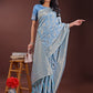 Shree Shyam Fashion Sky Blue Linen Cotton Saree with Golden Zari Leaf Design & Elegant Pallu - Festive | Office | Daily Wear