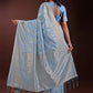 Shree Shyam Fashion Sky Blue Linen Cotton Saree with Golden Zari Leaf Design & Elegant Pallu - Festive | Office | Daily Wear