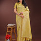 Shree Shyam Fashion Yellow Linen Cotton Saree with Golden Zari Leaf Design & Elegant Pallu - Festive | Office | Daily Wear