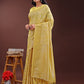 Shree Shyam Fashion Yellow Linen Cotton Saree with Golden Zari Leaf Design & Elegant Pallu - Festive | Office | Daily Wear