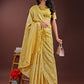 Shree Shyam Fashion Yellow Linen Cotton Saree with Golden Zari Leaf Design & Elegant Pallu - Festive | Office | Daily Wear
