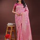 Shree Shyam Fashion Pink Linen Cotton Saree with Golden Zari Leaf Design & Elegant Pallu - Festive | Office | Daily Wear