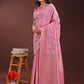 Shree Shyam Fashion Pink Linen Cotton Saree with Golden Zari Leaf Design & Elegant Pallu - Festive | Office | Daily Wear