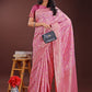 Shree Shyam Fashion Pink Linen Cotton Saree with Golden Zari Leaf Design & Elegant Pallu - Festive | Office | Daily Wear