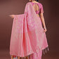 Shree Shyam Fashion Pink Linen Cotton Saree with Golden Zari Leaf Design & Elegant Pallu - Festive | Office | Daily Wear