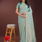 Shree Shyam Fashion Sea Green Linen Cotton Saree with Golden Zari Leaf Design & Elegant Pallu - Festive | Office | Daily Wear