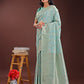 Shree Shyam Fashion Sea Green Linen Cotton Saree with Golden Zari Leaf Design & Elegant Pallu - Festive | Office | Daily Wear