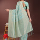 Shree Shyam Fashion Sea Green Linen Cotton Saree with Golden Zari Leaf Design & Elegant Pallu - Festive | Office | Daily Wear