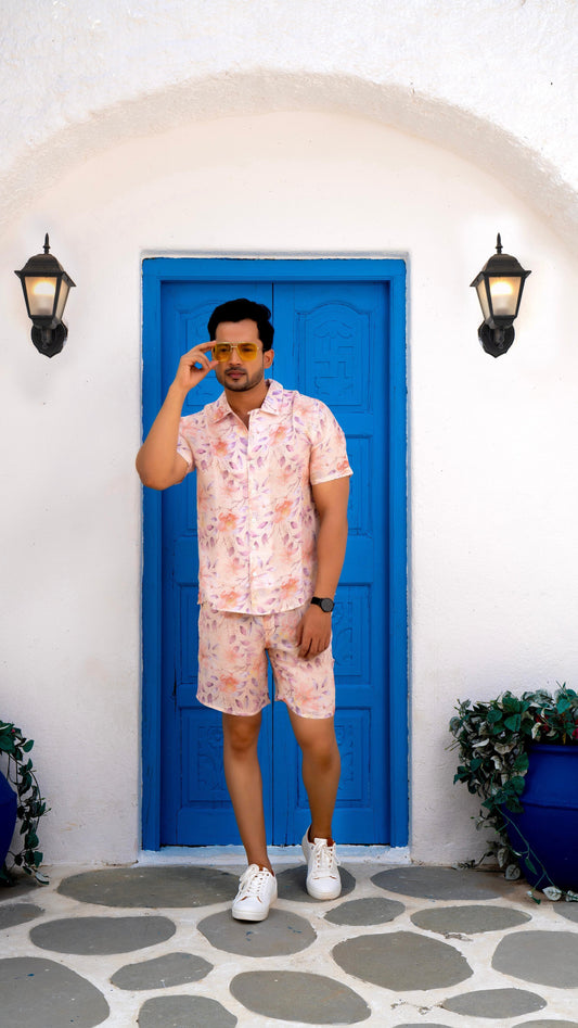 Noroke Linen Floral Co-ord Set Men - Swadesiicart