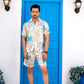 Noroke Sustainable fabric | Linen Satin Linen Blue Leaf Co-ord Set Men - Swadesiicart