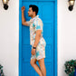 Noroke Sustainable fabric | Linen Satin Linen Blue Leaf Co-ord Set Men - Swadesiicart