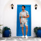 Noroke Sustainable fabric | Linen Satin Linen Blue Leaf Co-ord Set Men - Swadesiicart