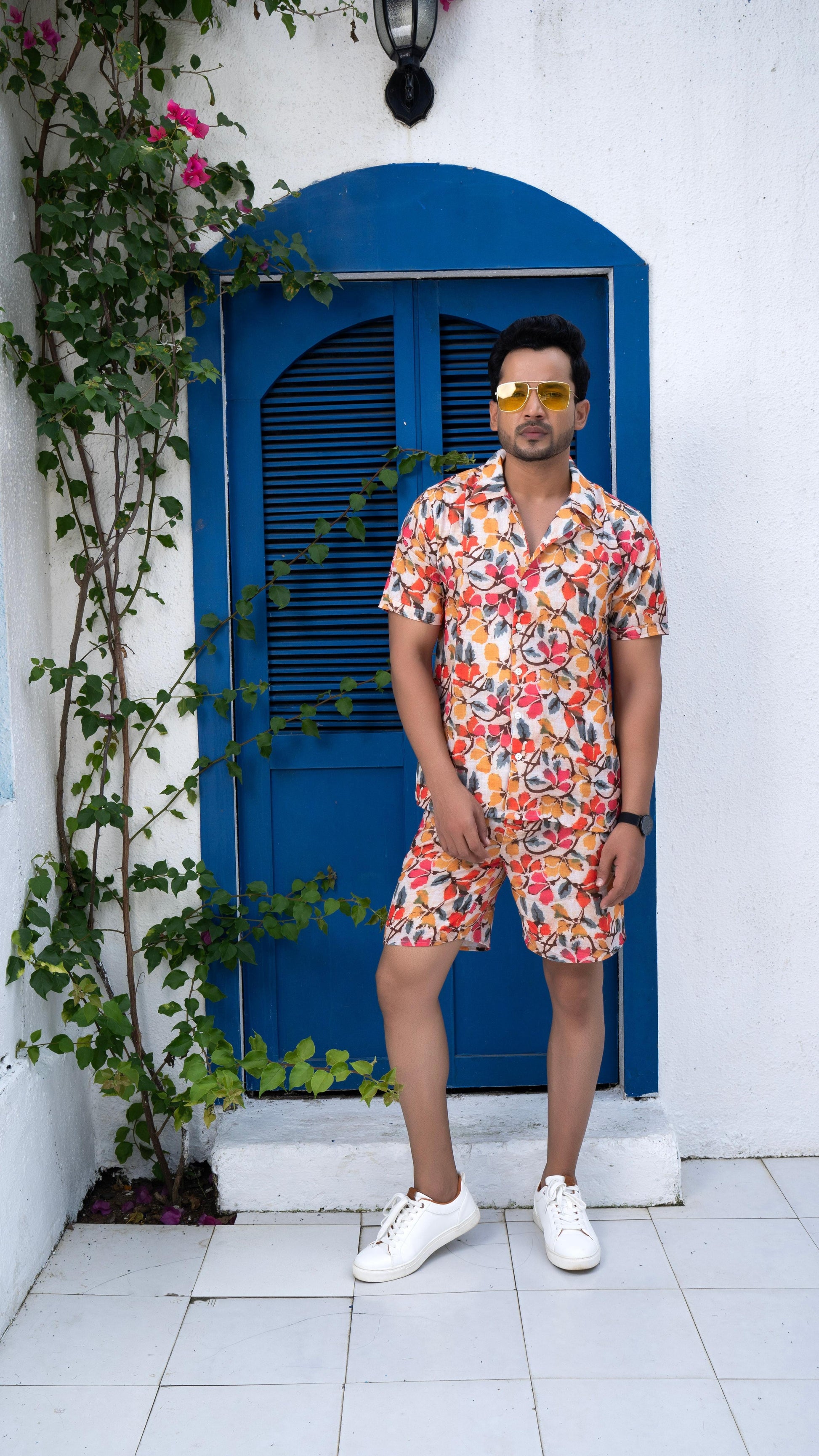 Noroke Sustainable fabric | Linen Linen Floral Print Co-ord Set Men - Swadesiicart