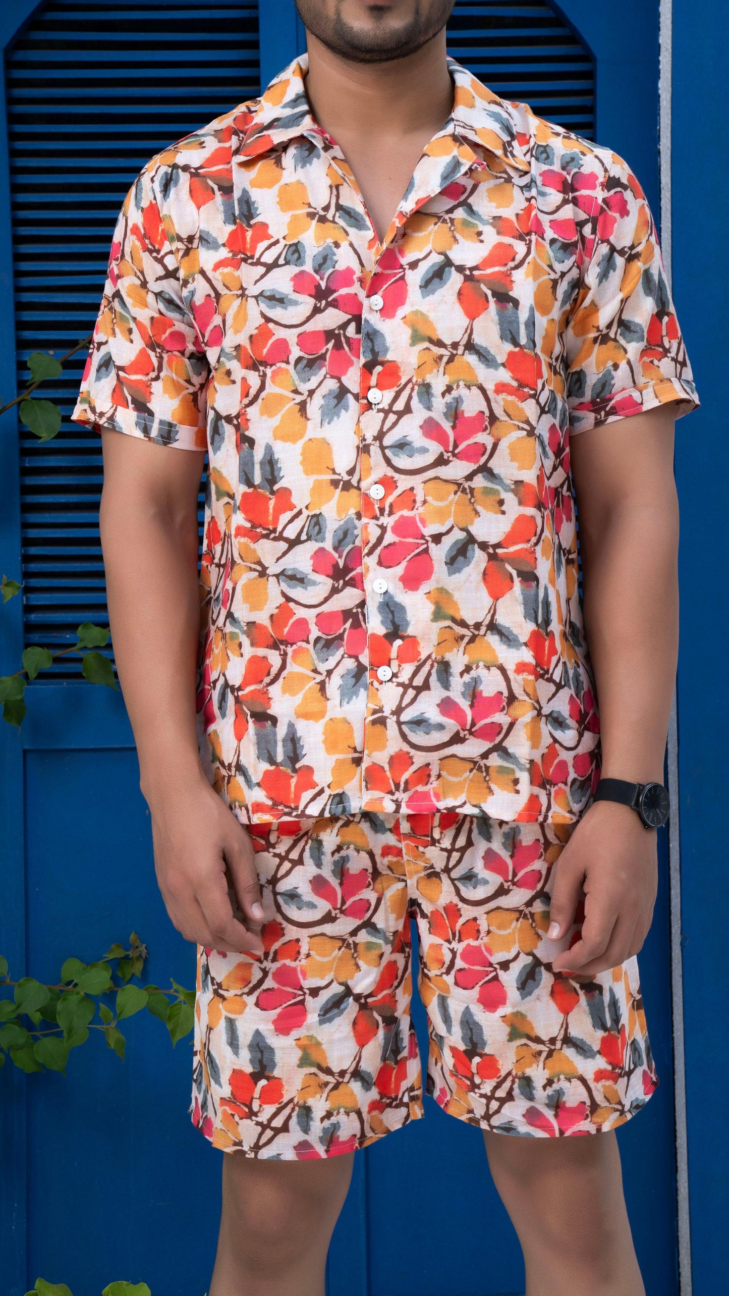 Noroke Sustainable fabric | Linen Linen Floral Print Co-ord Set Men - Swadesiicart