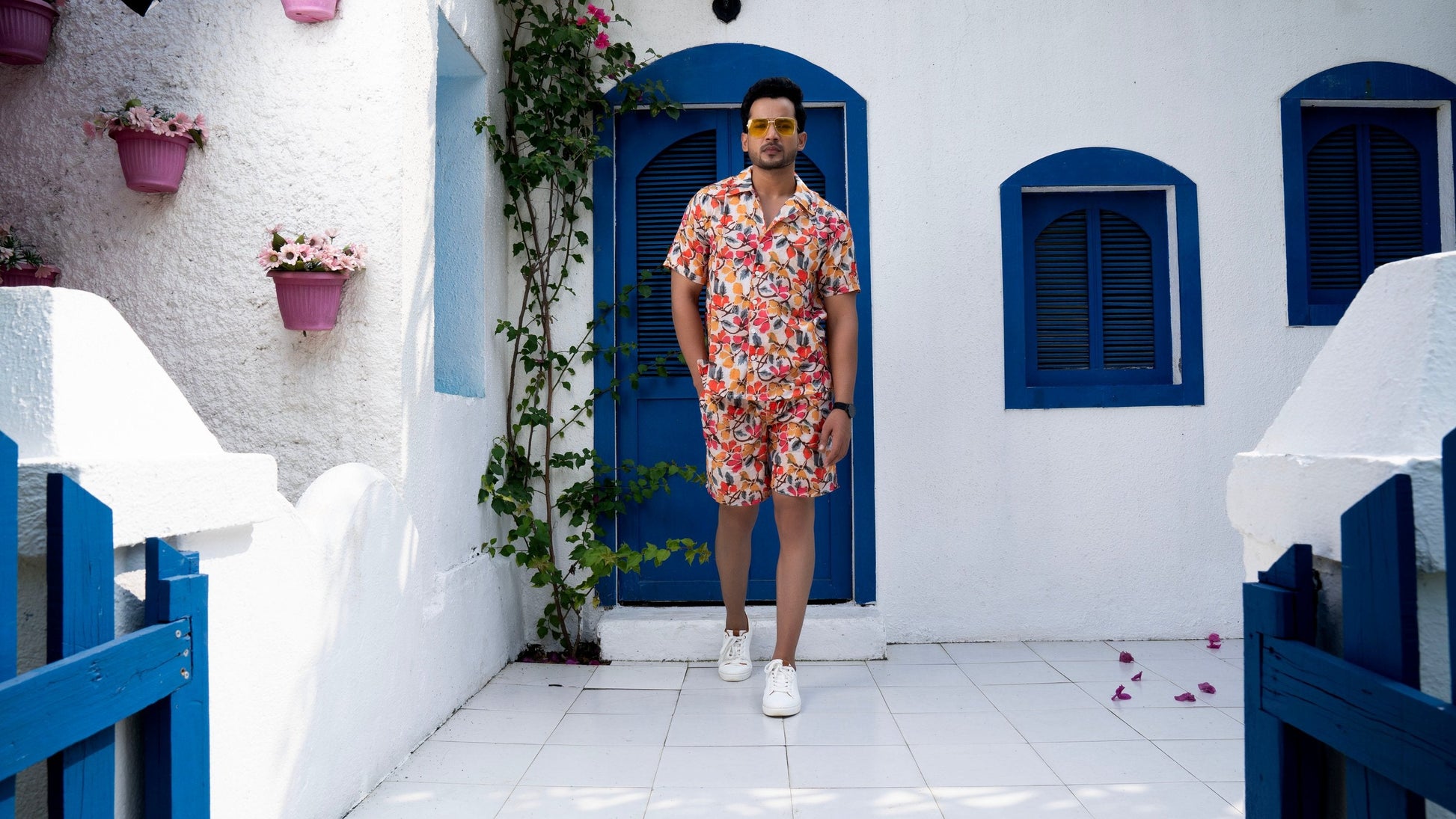 Noroke Sustainable fabric | Linen Linen Floral Print Co-ord Set Men - Swadesiicart
