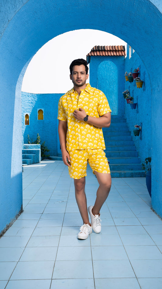 Noroke Sustainable fabric | 100% Linen Linen Mustard Co-ord Set Men - Mustard - Swadesiicart