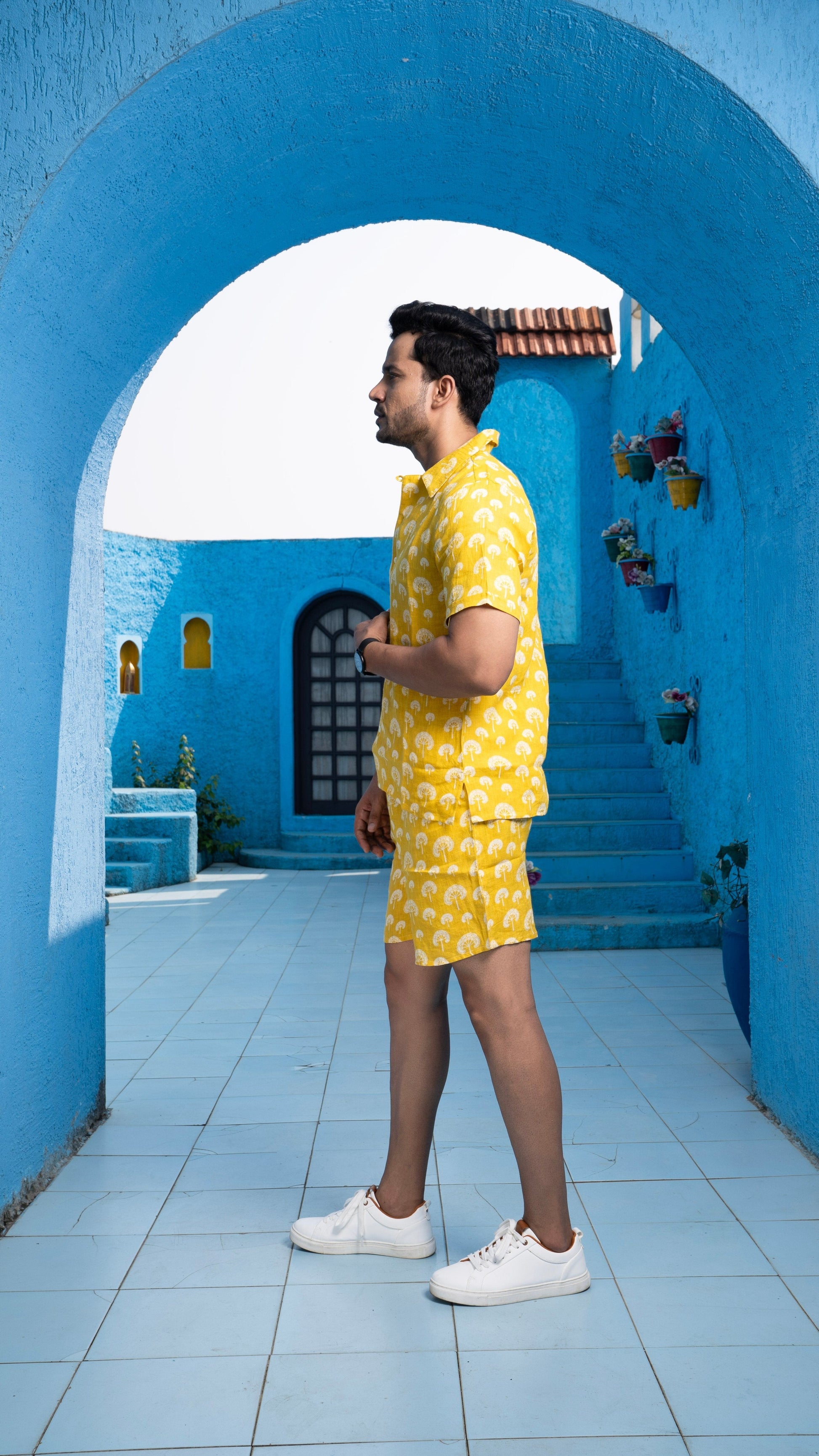 Noroke Sustainable fabric | 100% Linen Linen Mustard Co-ord Set Men - Mustard - Swadesiicart
