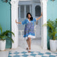 Noroke Sustainable fabric | Cupro Muslin Blue Pottery Tassel Dress | Swadesiicart