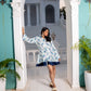 Noroke Sustainable fabric | Mushroom Bemberg Double Collar Tunic Dress - White Blue | Swadesiicart