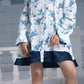 Noroke Sustainable fabric | Mushroom Bemberg Double Collar Tunic Dress - White Blue | Swadesiicart