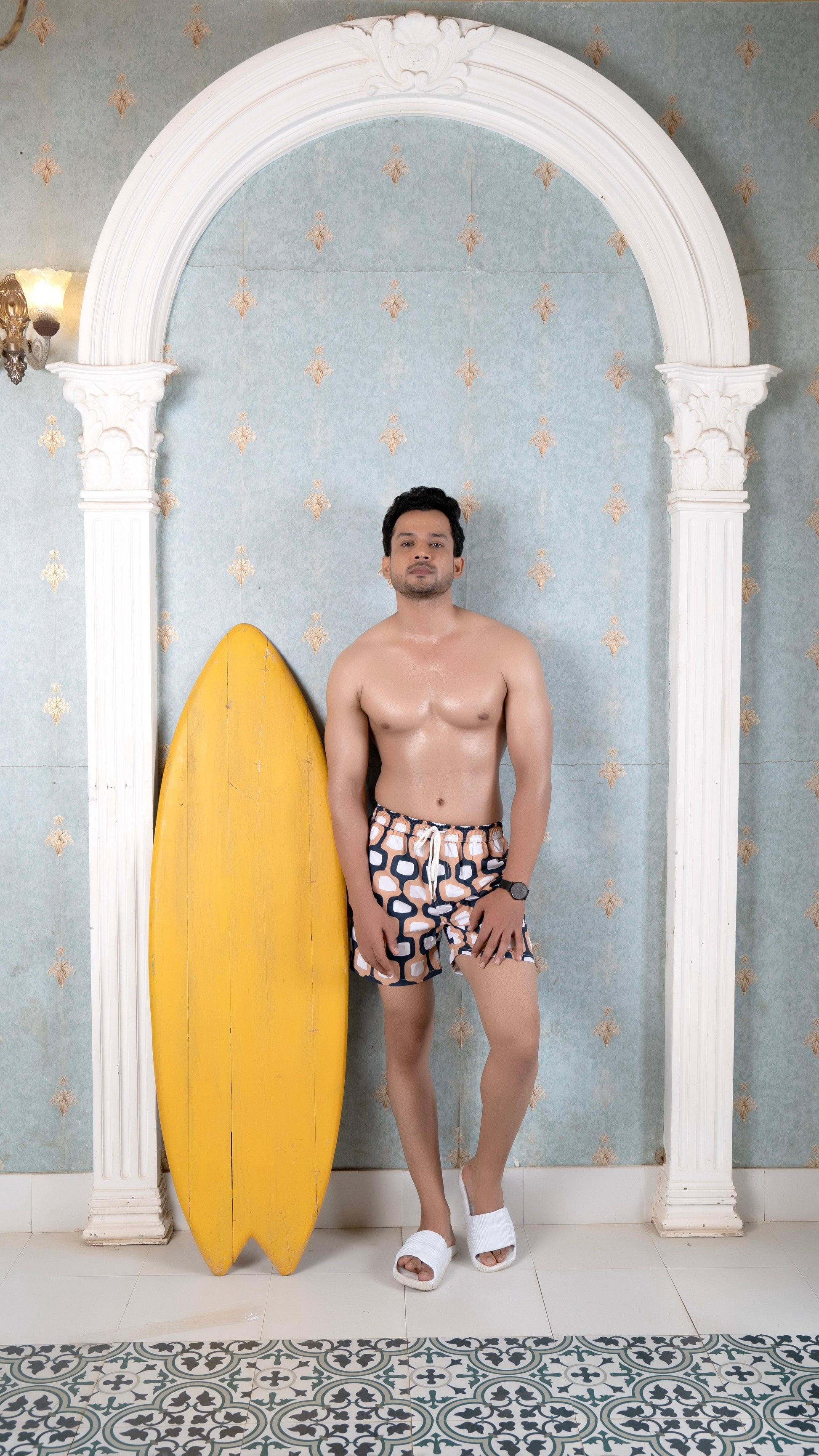 Noroke Sustainable fabric | Poly elastane Nude Patterned Men Swim Shorts | Swadesiicart