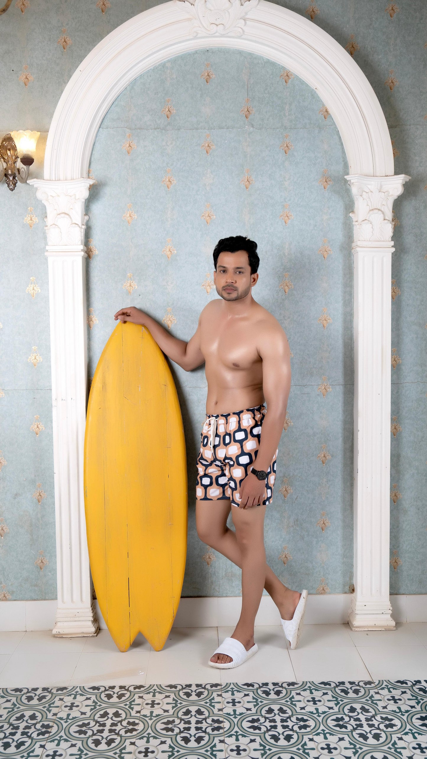 Noroke Sustainable fabric | Poly elastane Nude Patterned Men Swim Shorts | Swadesiicart