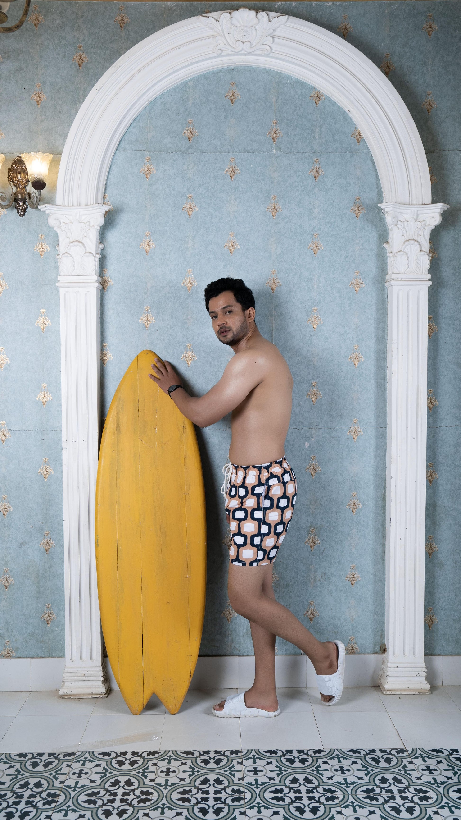 Noroke Sustainable fabric | Poly elastane Nude Patterned Men Swim Shorts | Swadesiicart