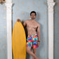 Noroke Sustainable fabric | Poly elastane Red Geometric Patterned Men Board Shorts | Swadesiicart
