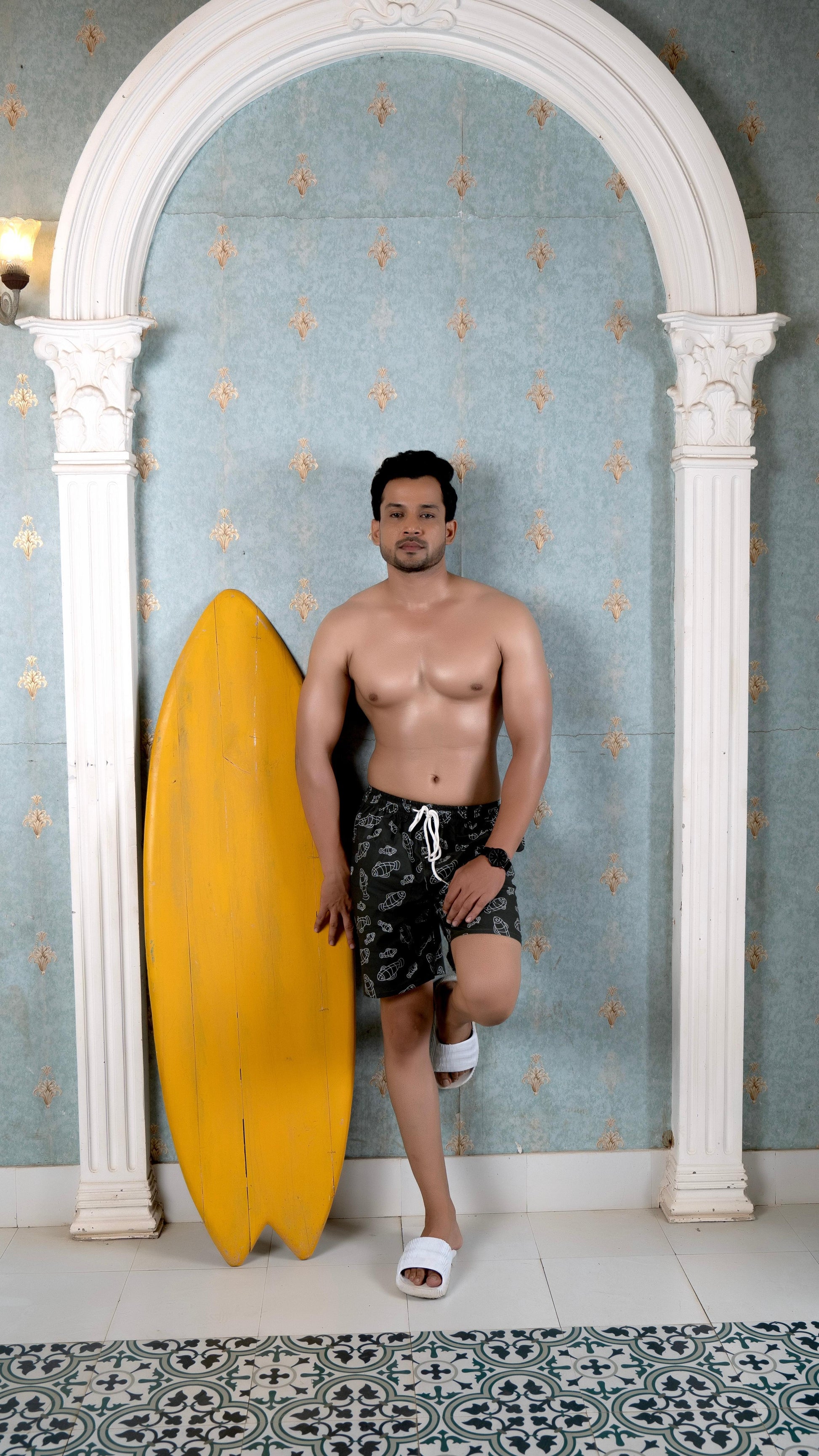 Noroke Sustainable fabric | Poly elastane Fish Patterned Men Board Shorts | Swadesiicart