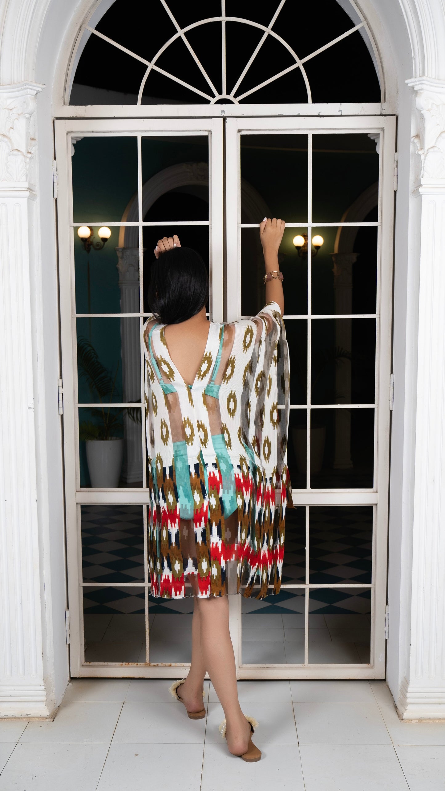 Noroke Silk Ikat Silk Beachwear Cover Up - Ikat Print | Swadesiicart