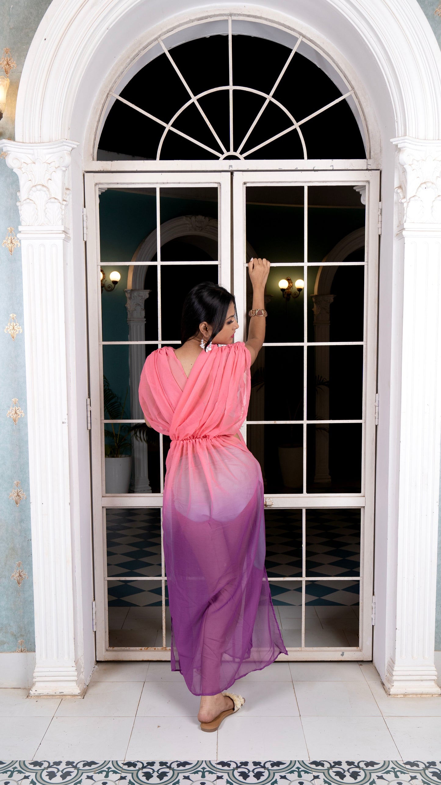 Noroke Flat Sheer Sheer Wrap Beachwear Cover Up Dress - Ombre | Swadesiicart