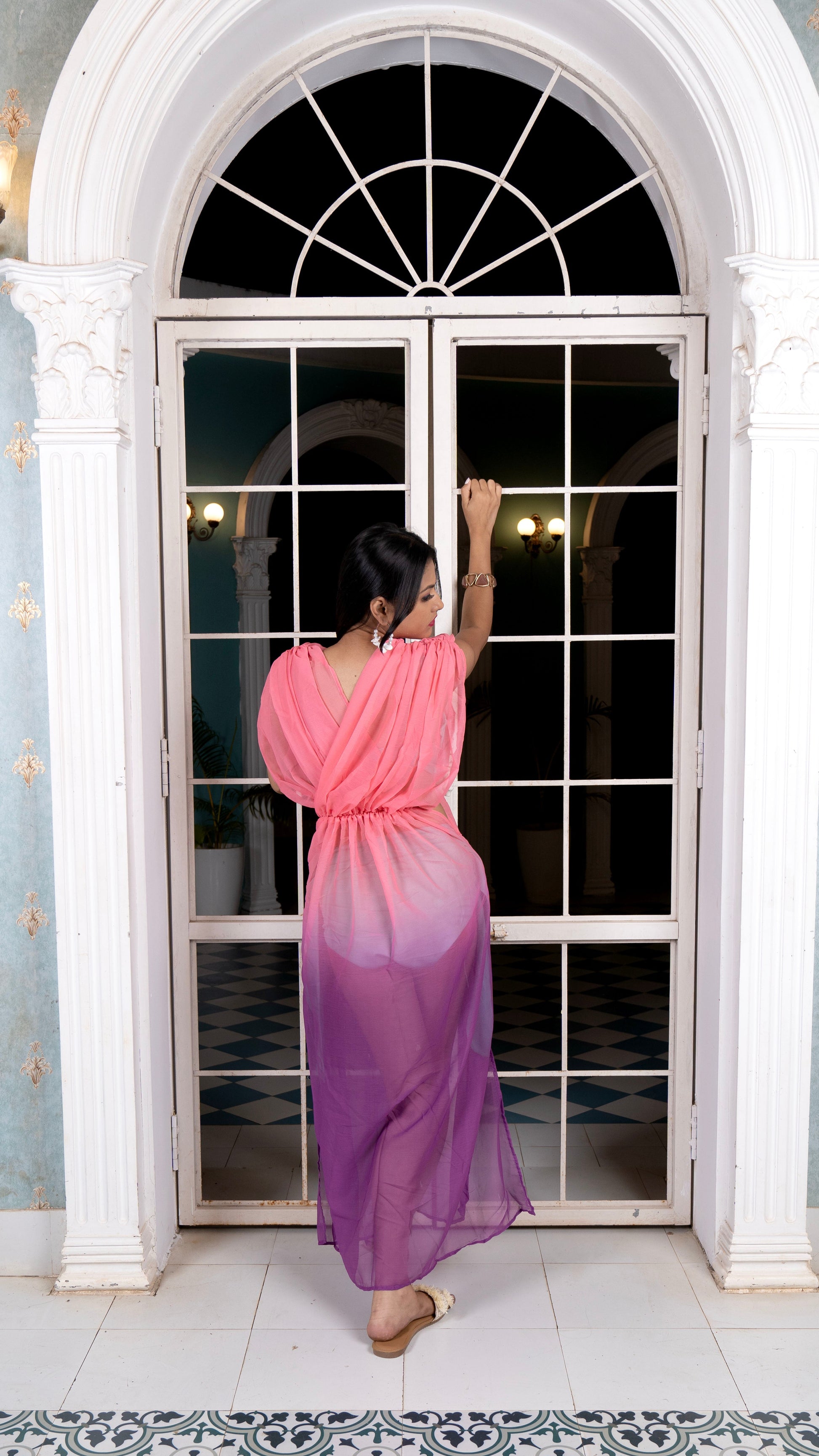 Noroke Flat Sheer Sheer Wrap Beachwear Cover Up Dress - Ombre | Swadesiicart