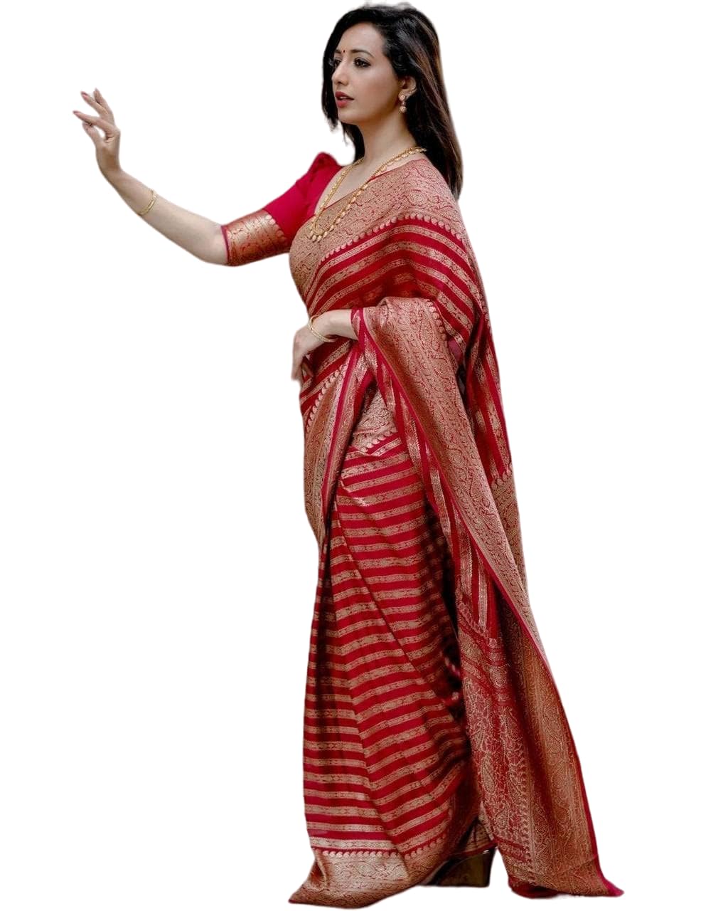 Vamika Weaving Banarasi Jacquard Red Kanjivaram Saree | Swadesiicart