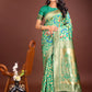 Shree Shyam Fashion Majestic Green Silk Saree with Gold Zari & Floral Design - Perfect for Festive & Traditional Occasions