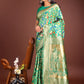 Shree Shyam Fashion Majestic Green Silk Saree with Gold Zari & Floral Design - Perfect for Festive & Traditional Occasions