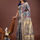 Shree Shyam Fashion Majestic Navy Blue Silk Saree with Gold Zari & Floral Design - Perfect for Festive & Traditional Occasions