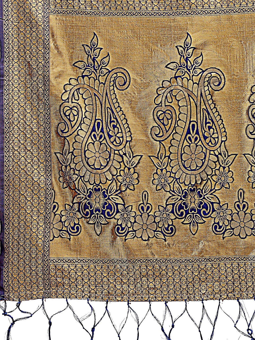 Shree Shyam Fashion Majestic Navy Blue Silk Saree with Gold Zari & Floral Design - Perfect for Festive & Traditional Occasions