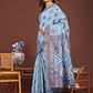 Shree Shyam Fashion Grace in Every Thread: Sky Blue Patola Linen Cotton Saree Woven with Cultural Elegance