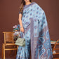 Shree Shyam Fashion Grace in Every Thread: Sky Blue Patola Linen Cotton Saree Woven with Cultural Elegance