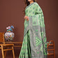 Shree Shyam Fashion Grace in Every Thread: Light green Patola Linen Cotton Saree Woven with Cultural Elegance