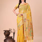 Shree Shyam Fashion Yellow Linen Saree with Multicolor Weaving & Zari Pallu - Elegant & Lightweight for Everyday Grace