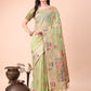 Shree Shyam Fashion Light Green Linen Saree with Multicolor Weaving & Zari Pallu - Elegant & Lightweight for Everyday Grace