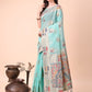 Shree Shyam Fashion Sky Blue Linen Saree with Multicolor Weaving & Zari Pallu - Elegant & Lightweight for Everyday Grace